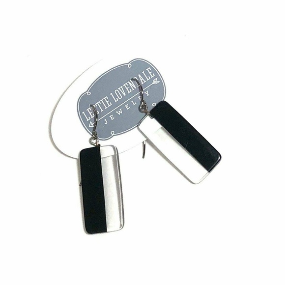 Black and Clear Geometric Rectangle Drop Earrings - Picture 4 of 6